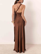 Elegant Bronze One-Shoulder Satin Maxi Dress